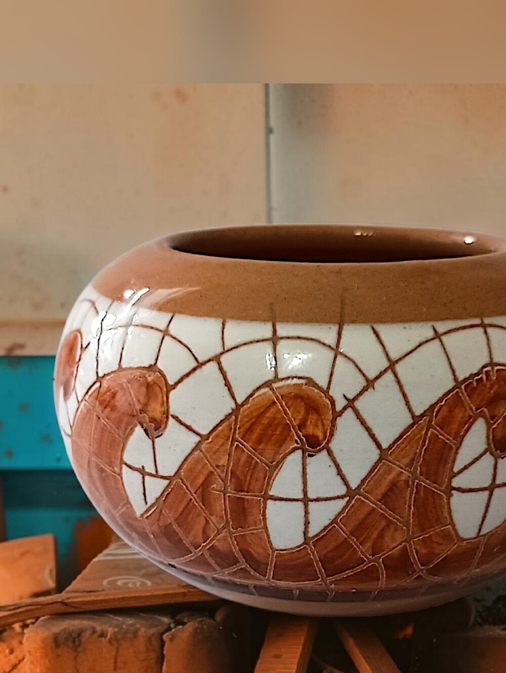 MINI Tile Affect Bowl Vase Mosaic Pottery Handmade Miniature Wave‎ Design Glazed - Picture 13 of 16